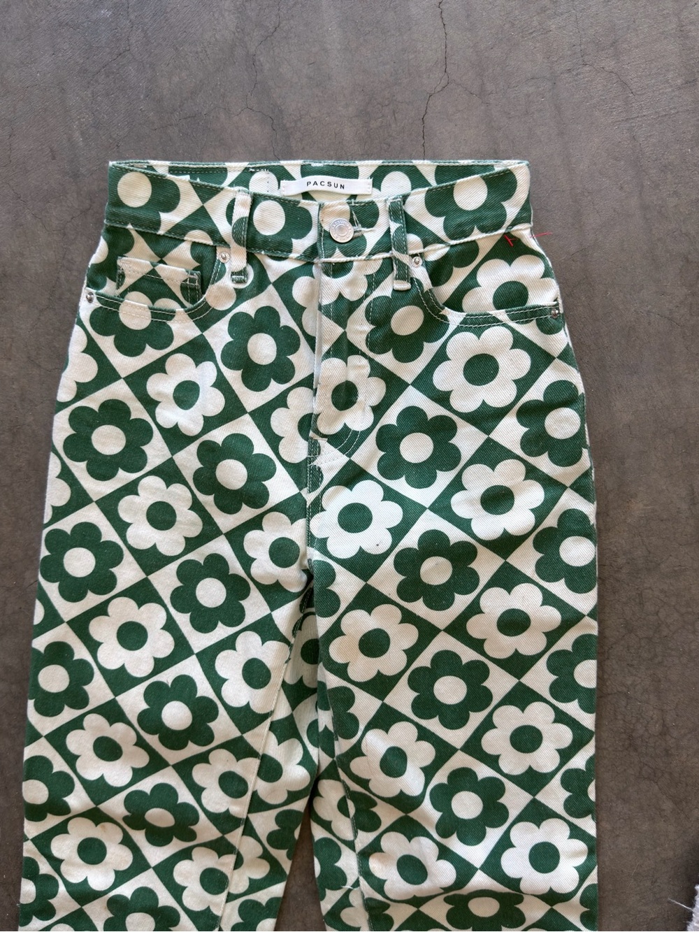 PacSun Green and White Floral High-Rise Jeans